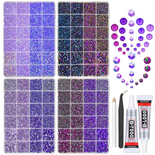 qiipii 8 Color 2-6mm Purple Jelly Resin Rhinestones w B7000 Jewelry Glue for Bedazzling Crafting Flatback Stones Gems Diamonds for Nails Face Eyes Makeup Tumblers Bottles Crafts Clothes Shoes Phones - color: Light / Dark / Peacock Purple Series Rhinestone