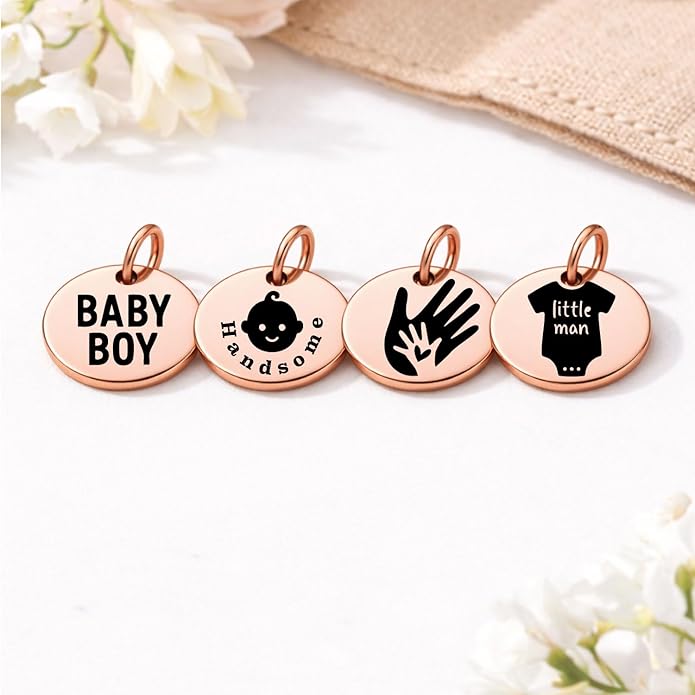 SM Design Pregnancy & New Baby Charm Set – Set of 4 Meaningful Stainless Steel Charms – Great for Crafting, Making Bracelets and Necklaces - Meaningful Keepsake Charms for Expecting & New Moms