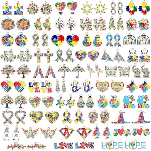 SANNIX 110Pcs Autism Awareness Charms, 55 Pairs Enamel Autism Awareness Jewelry Charms for Bracelets Earrings Necklace DIY Crafts Keychains Making - style: Autism Charms