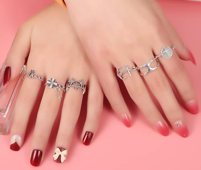 TAMHOO 9/12/15/16 Pcs Open Rings Set for Women with Sparkling Cubic Zirconia- Finger Rings Pack Stackable Rings for Teens,White Gold/Rose Gold/Gold Tone Rings for Girls