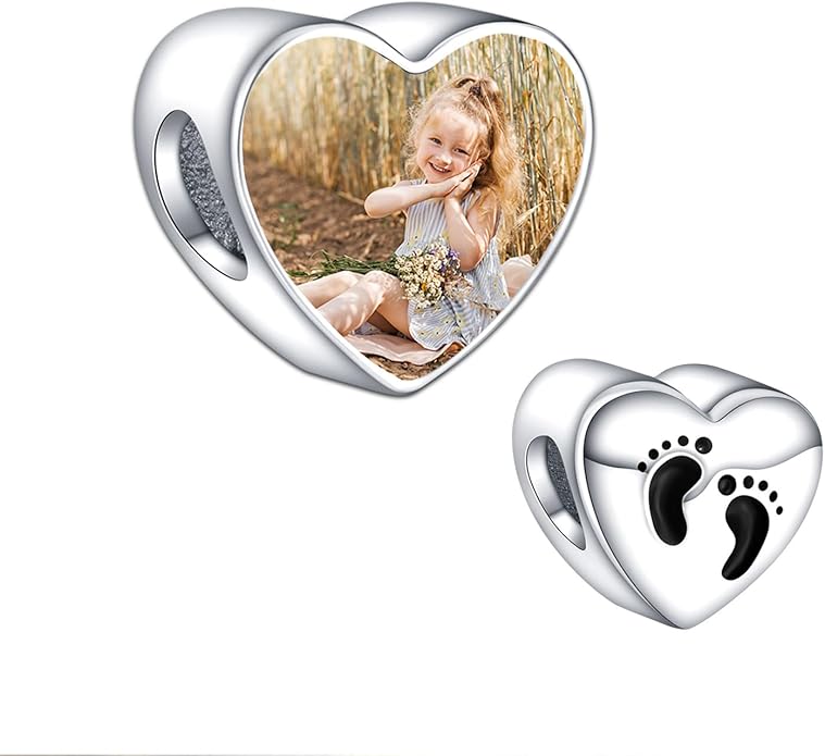 Annmors Personalized Photo Charm for Bracelet Necklaces,925 Sterling Silver Charm Love Heart Shaped Engraved Customize Picture Gift for Birthday Mother's Day Christmas,Bead Charms Jewelry for Women