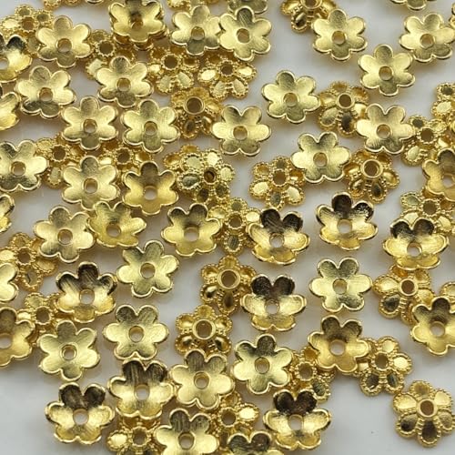 200pcs 8mm Flower Spacer Beads Caps Metal Flower Bead Caps Accessories for Bracelet Necklace Earrings Lanyard Jewelry Making Supplies(Gold) - color: Gold, size: 8mm