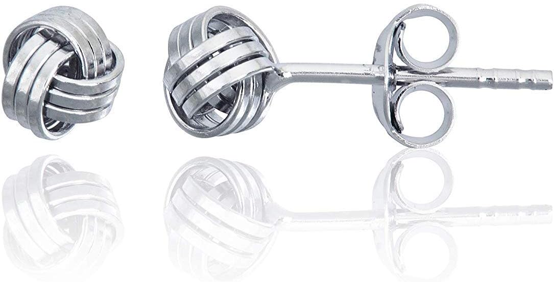 Solid 925 Sterling Silver 5mm Love Knot Stud Earrings | Gold Plated Classic Love Knot Twist | Hypoallergenic | Secure Friction Back Closure | High Polished Stud Earrings
