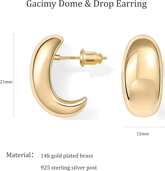Gacimy Chunky Earrings for Women, Teardrop Earrings with 925 Sterling Silver Post, 14K Gold Plated Statement Drop for Women