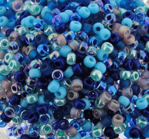Miyuki Round Seed Beads Size 8/0 22g Carribean Blue Mix