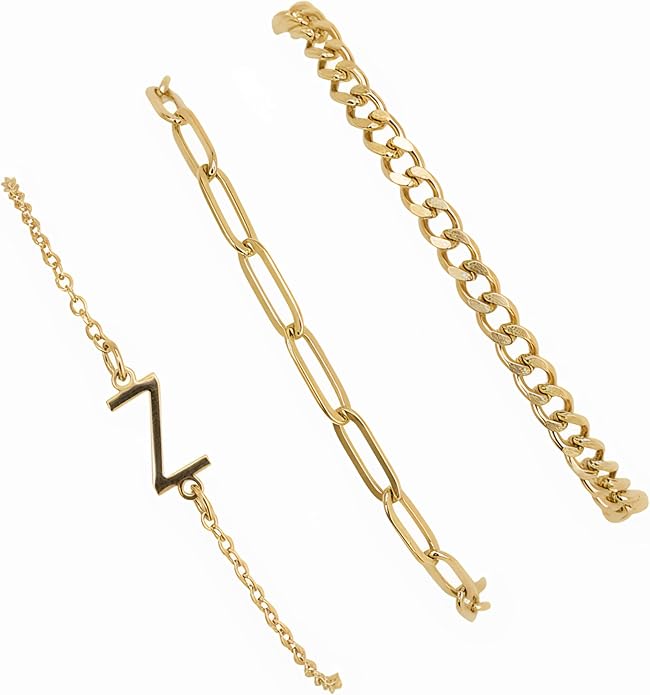 14K Gold Plated Bracelets for Women, A–Z Initial Charm Bangles Jewelry Set, Elegant Gold Accessories, Friendship Bracelet Gifts for Mom