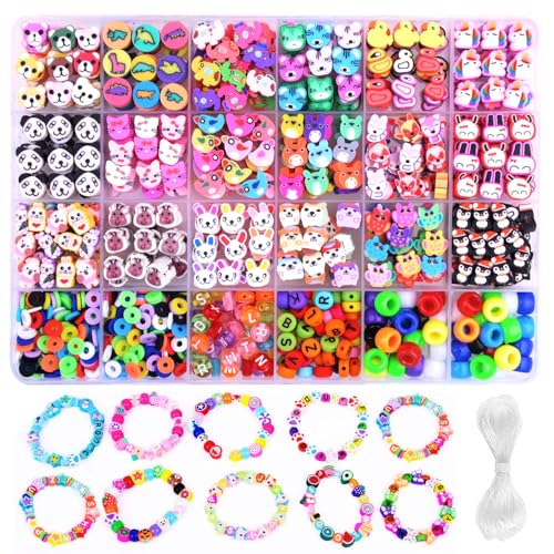 1000PCS Polymer Clay Beads Bracelet Making kit, 24 Style Cute Fun Beads Animal Beads Charms for Jewelry Necklace Earring Making DIY Accessories for Women Girls - color: F1#Style 5