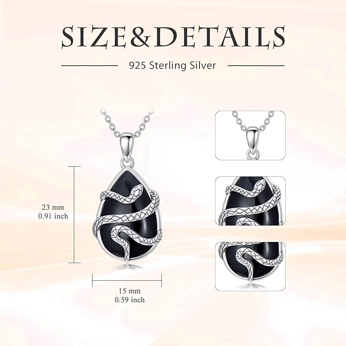 Black Onyx Necklace 925 Sterling Silver Flower Insect Pendant Teardrop Onyx Jewelry Valentines Day Birthday Gifts for Women
