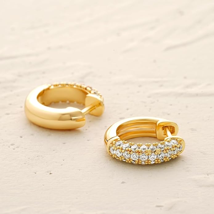 MYEARS Women Earrings Gold Huggie Hoop Ear Stud Cuff 14K Small Simple Hypoallergenic Everyday Jewelry