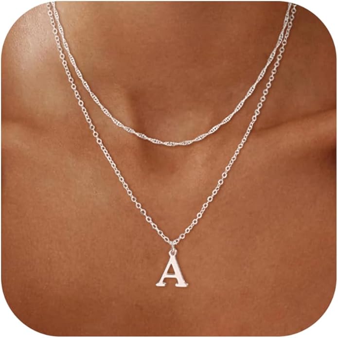 14K Gold Plated Initial Necklaces for Women Dainty Layered Letter Pendant Necklace Cute Choker Necklace Gift Trendy Stuff Personalized Jewelry Stack for Women Her