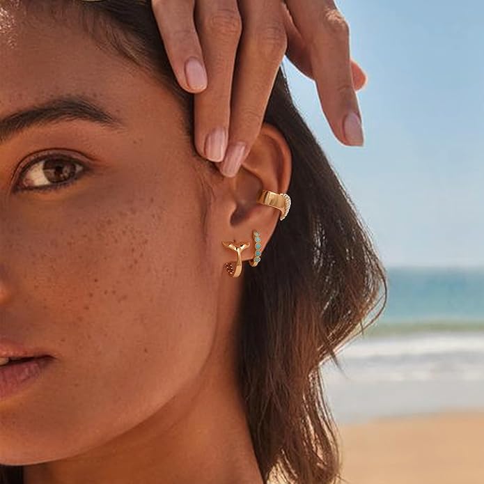 MYEARS Women Earrings Gold Huggie Hoop Ear Stud Cuff 14K Small Simple Hypoallergenic Everyday Jewelry
