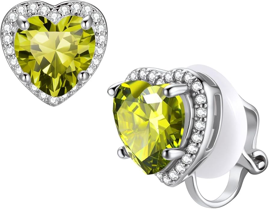 FindChic Sparkling Birthstone Clip On Earrings for Women, Silver Plated Stud Earrings 8MM Cubic Zirconia Non Pierced Studs, 12 Months Birthday Jewelry Gift