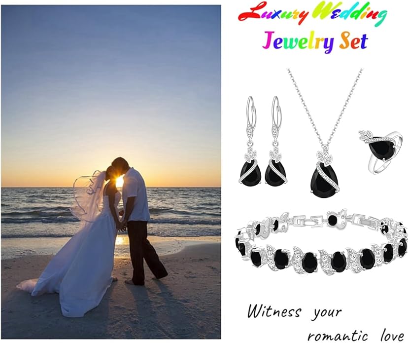 LMXXVJ Jewelry Set for Women,Teardrop Cubic Zirconia Necklace Earrings Adjustable Ring Bracelet Jewelry Set Formal Jewelry Gift