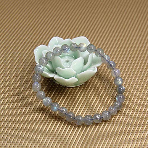 Angelstones Handmade Natural Healing Gemstone 6mm Round Beads Stretch Crystal Bracelet 7 Inch Unisex - color: Labradorite