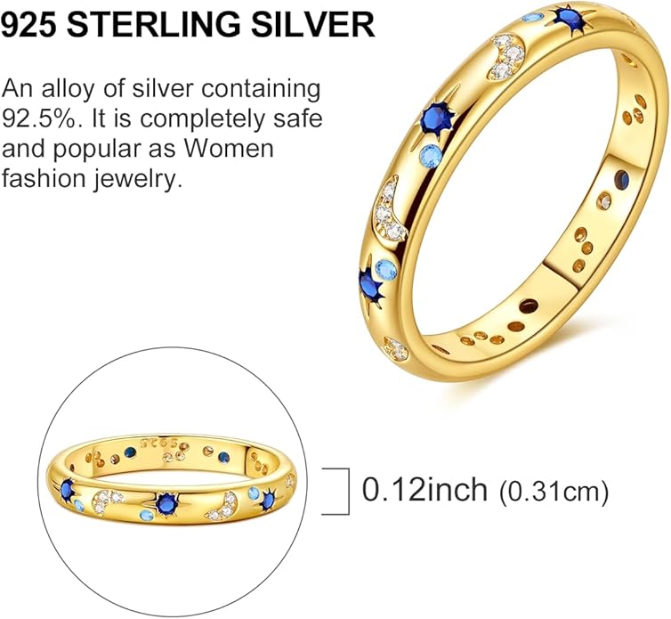 Hapour 925 Sterling Silver Ring for Women,Eternity Gorgeous Rings Stackable Rings for Women as Gifts Ring Size 4-10