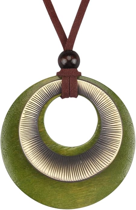 Boho Leather Necklace Women Bohemian Brown Circle Pendant Necklace Choker Long Necklaces for Women Boho Ring Large Pendant
