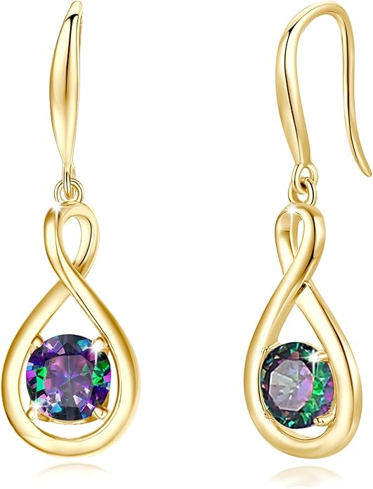 FANCIME Valentines Day Gift Dangle Drop Earrings 925 Sterling Silver Dainty Infinity Round Gemstone Birthstone Jewelry Birthday Gifts for Her Women