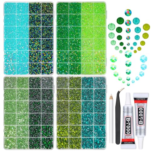 qiipii 8 Color 2-6mm Green Jelly Resin Rhinestones w B7000 Jewelry Glue for Bedazzling Crafting Flatback Stones Gems Diamonds for Nails Face Eyes Makeup Tumblers Bottles DIY Crafts Clothes Shoes Phone - color: Light / Dark / Peacock Green Series Rhineston