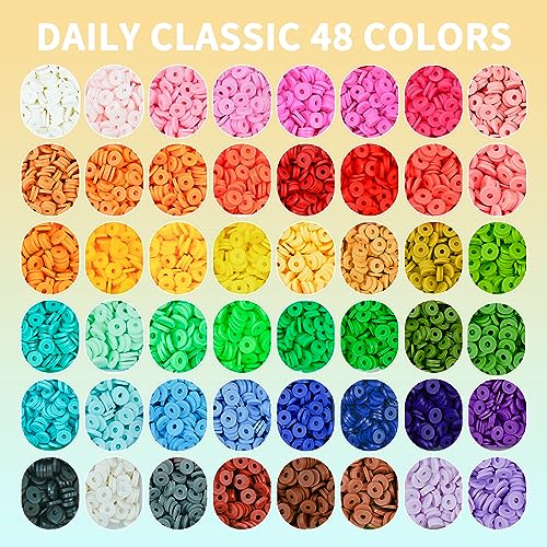 Friendship Bracelet Kit, 14,000pcs 48 Colors Bracelet Making Kit Clay Beads with Number Letter Bead Set Concert Merch Arts and Crafts Gifts for Kids Teen Girls Jewelry Making Supplies Bracelet Maker1 - color: Rainbow color