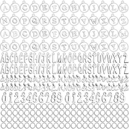 LEOBRO Letter Charms, 376 Pcs Silver Charms for Keychain Making, Bracelet Necklace Charm & Jump Rings, Jewelry Making Supplies, Silver - color: Silver
