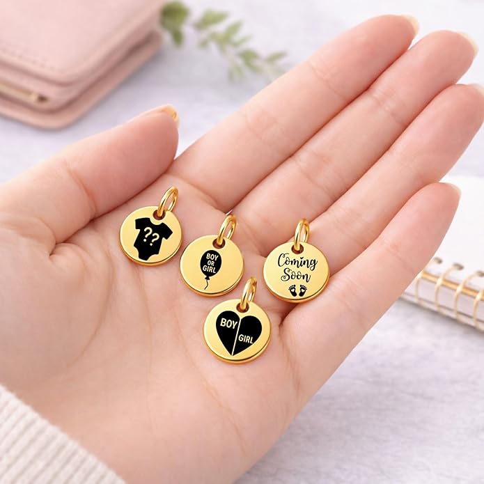SM Design Pregnancy & New Baby Charm Set – Set of 4 Meaningful Stainless Steel Charms – Great for Crafting, Making Bracelets and Necklaces - Meaningful Keepsake Charms for Expecting & New Moms