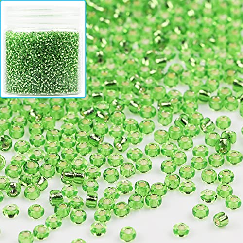 Bala&Fillic 12/0 Glass Seed Beads Clear Green Color Silver Lined Seed Beads About 10000pcs/110g in Box (Green) - color: Green, size: 2mm