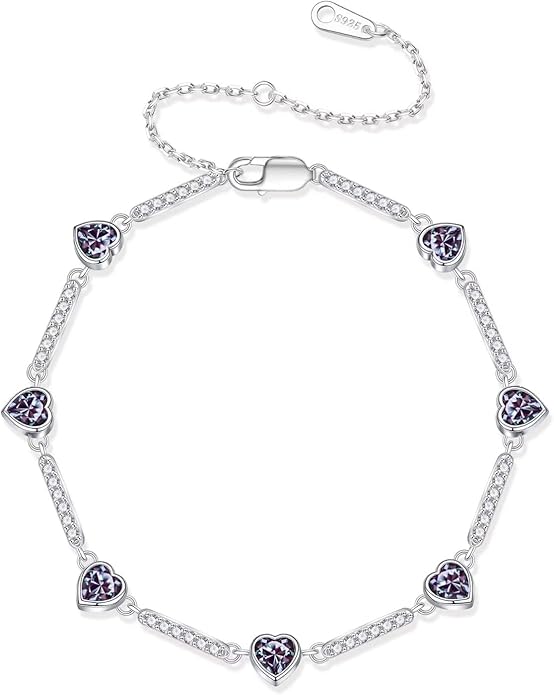 Iefil Valentines Day Gifts for Her - 925 Sterling Silver Heart Charm Link Bracelet, Anniversary Birthday Gifts for Women Wife Mom Girlfriend Daughter, 6"+2"