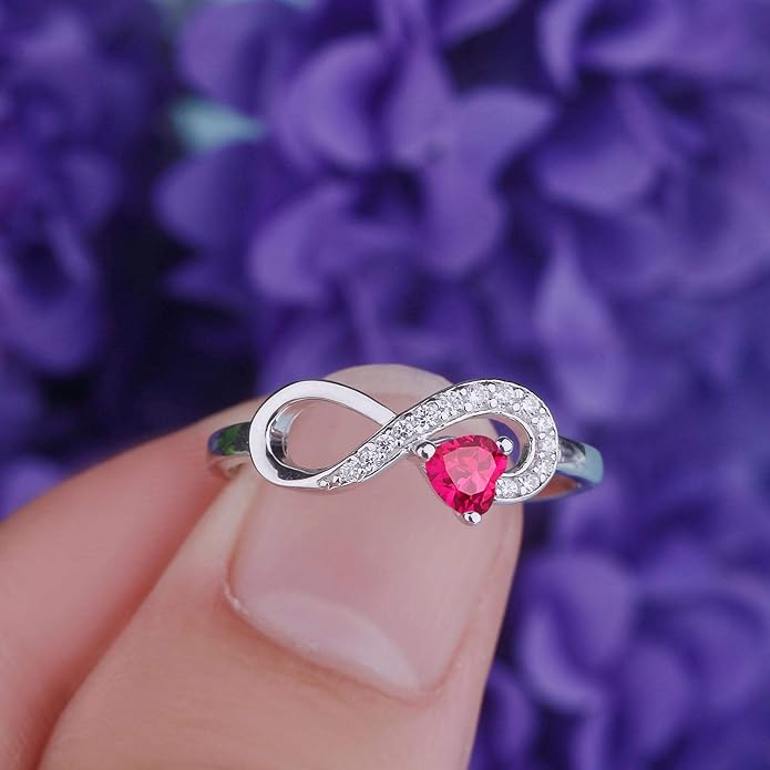 JO WISDOM Promise Ring for Women Sterling Silver Infinity Heart Promise Rings for Her Birthstone Cubic Zirconia Friendship Ring Size 5-12