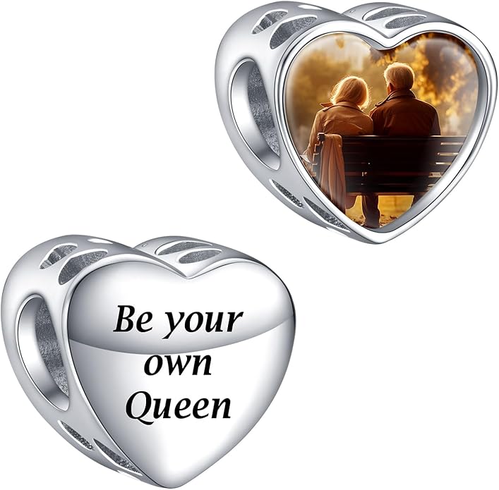 Annmors Personalized Photo Charms For Bracelets/Necklace 925 Sterling Silver Love Heart Shaped Engraved Customize Picture Gift for Birthday Mother's Day,Bead Charms Jewelry for Women