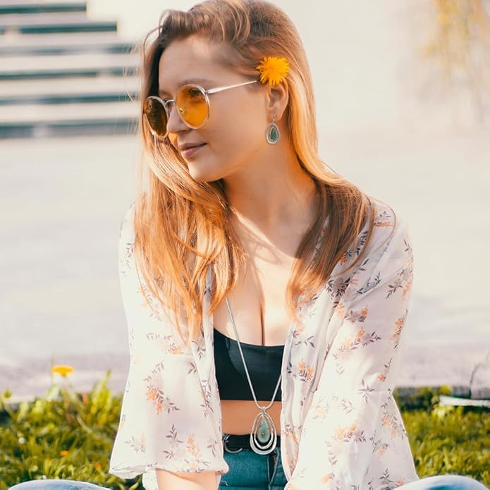 Madison Tyler Gold Plated Jewelry Set for Women | Silver Teardrop Pendant Necklace Trendy | Long Necklace with Snake Chain | Fashion Dangle Earring Set