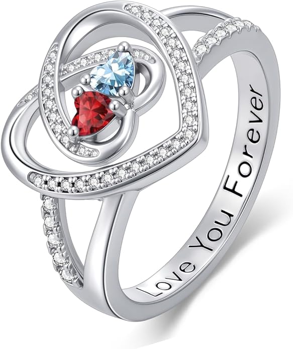 Valentine's Day Gifts for Women Birthstone Rings for Women Heart Statemet Engagement Eternity Wedding Promise Rings Jewelry Anniversary Christmas Valentine Mothers Day Birthday Gifts for Wife Her Girlfriend