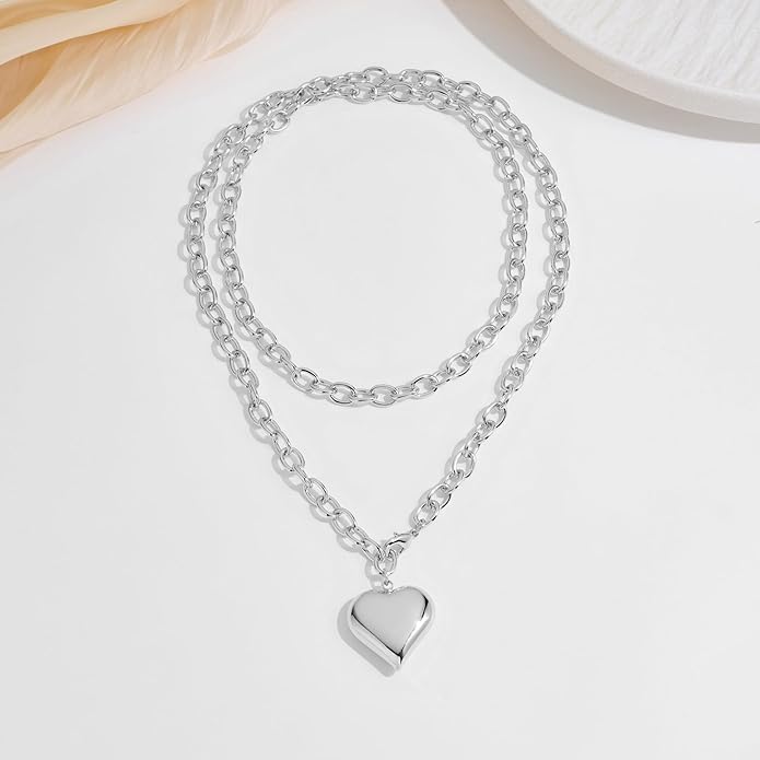 Valentine's Day Gifts for Women - Chunky Heart Necklaces for Women, Statement Long Lariat Layered Gold Heart Pendant Necklaces, Statement Jewelry | Big Y-shape Jewelry