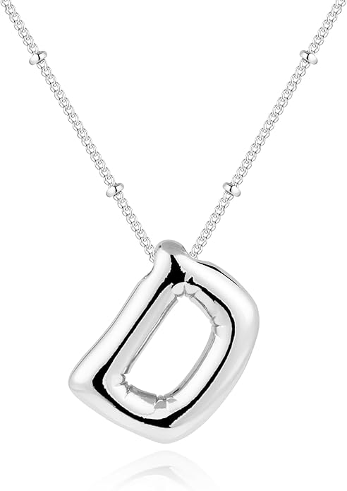 Inerney Valentines Day Gifts Gold Bubble Letter Necklace Initial Necklaces for Women, Chunky 14K Plated Balloon Initials, Trendy Charm Non Tarnish Custom Name Pendant Jewelry Gifts for Mom