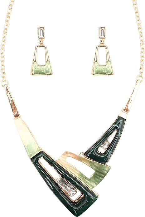 SFE Irregular Enamel Triangle Shape shell Collar Bib Bohemian Boho Statement Necklace Earrings Fashion Costume Jewelry Set for Women
