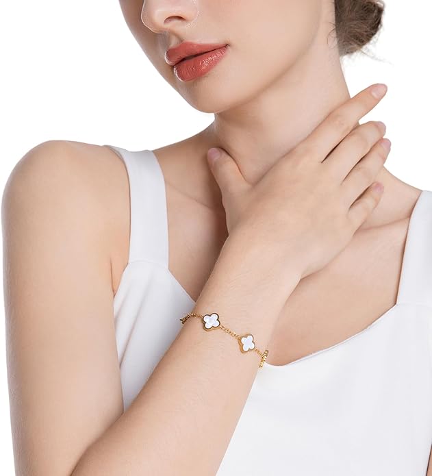 Gold Bracelets for Women‌,Four Leaf Clover Bracelet‌,Fashion Jewelry for Women,Gifts for Women,Lucky Bracelet for women,Double-sided Same Color,18K Gold-plated Titanium Steel