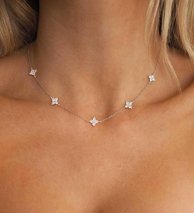 Valentines Day Gifts for Women Her - Dainty Necklaces for Women Cute Station Choker Simulated Diamond Necklace Simple Layering CZ Necklace Trendy Jewelry Gifts