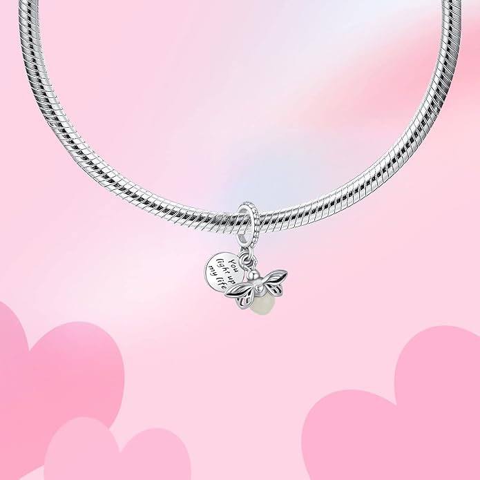 Birthday Fashion Love Heart Dangle Charm 925 Sterling Silver Charms fits Bracelets and Necklace Pendant Bead Charms Jewelry Present for Women Family Friends