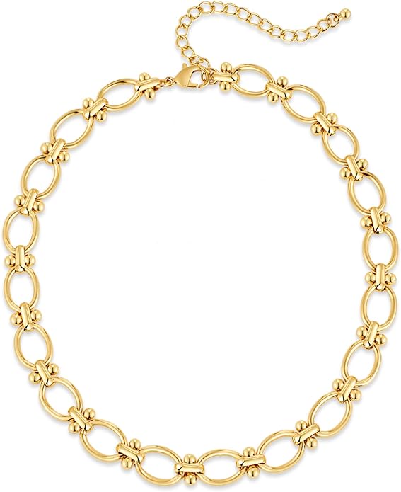 Chunky Necklace for Women 18K Gold Plated Statement Adjustable Thick Link Chains Paperclip Chain Choker Trendy Fashion Jewelry Gifts
