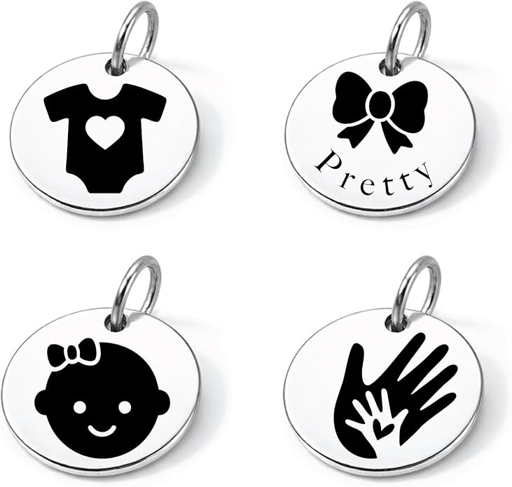 SM Design Pregnancy & New Baby Charm Set – Set of 4 Meaningful Stainless Steel Charms – Great for Crafting, Making Bracelets and Necklaces - Meaningful Keepsake Charms for Expecting & New Moms