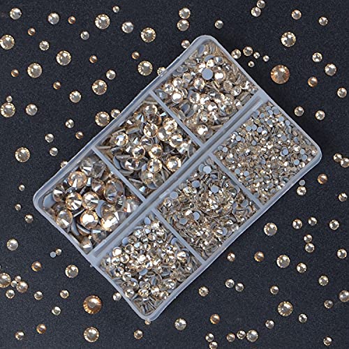 4000Pcs Mixed Size Hot Fix Round Crystals Gems Glass Stones Hotfix Flat Back Rhinestones (Light Champagne) - color: Light Champagne, size: 4000 Count (Pack of 1)