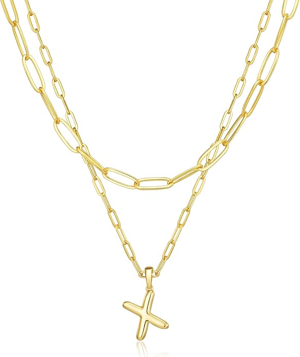 adoyi Valentines Day Gifts for Women Hers Dainty 14K Gold Plated Heart Initial Necklaces Layered Letter A-Z Pendant Necklace Stack Trendy Jewelry Birthday Valentines Day Gifts for Women Jewelry