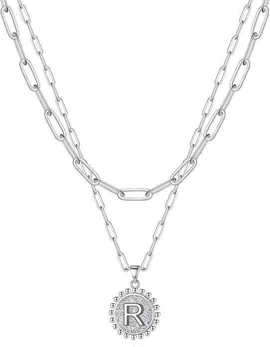 Yoosteel Valentines Gifts for Women Her - Gold Layered Initial Necklaces for Women 14K Gold Plated Dainty Layering Paperclip Link Chain Necklace Coin Initial Necklace Birthday Gifts for Teen Girls