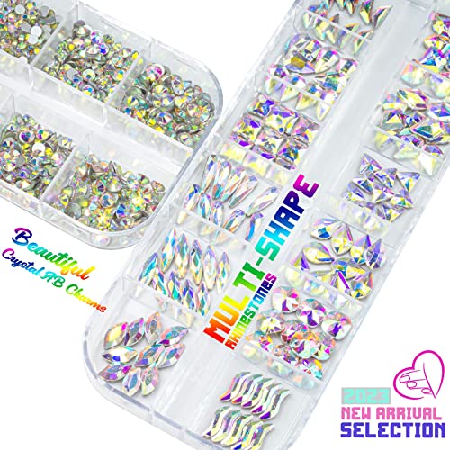 qiipii 4080Pcs Crystal AB Nail Rhinestones Multi Shapes Flatback Crystal White AB Gems Round Beads K9 Glass Stones Diamonds jewels Nail Art Supplies Nail Charms for Nails Faces Eyes Makeup DIY Crafts - color: Crystal AB, size: B Set