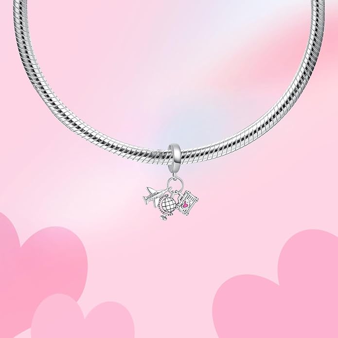 Birthday Fashion Love Heart Dangle Charm 925 Sterling Silver Charms fits Bracelets and Necklace Pendant Bead Charms Jewelry Present for Women Family Friends
