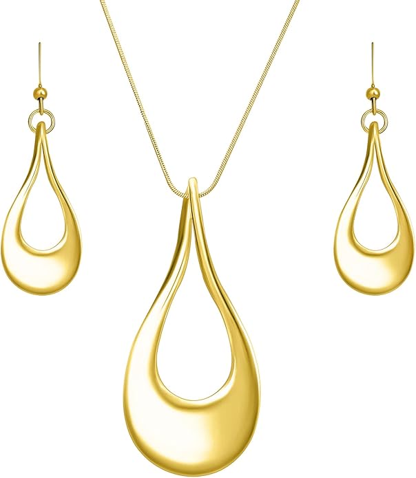 Madison Tyler Gold Plated Jewelry Set for Women | Silver Teardrop Pendant Necklace Trendy | Long Necklace with Snake Chain | Fashion Dangle Earring Set