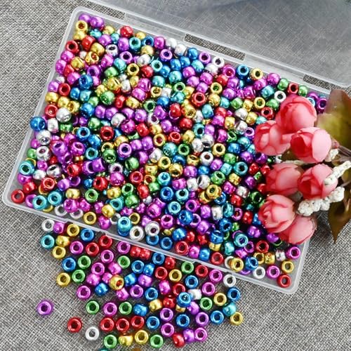 Amaney 500Pcs 6x9mm Mixed Colors Plastic Pony Beads (Electroplated) - color: Electroplated