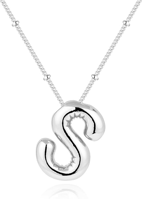 Inerney Valentines Day Gifts Gold Bubble Letter Necklace Initial Necklaces for Women, Chunky 14K Plated Balloon Initials, Trendy Charm Non Tarnish Custom Name Pendant Jewelry Gifts for Mom