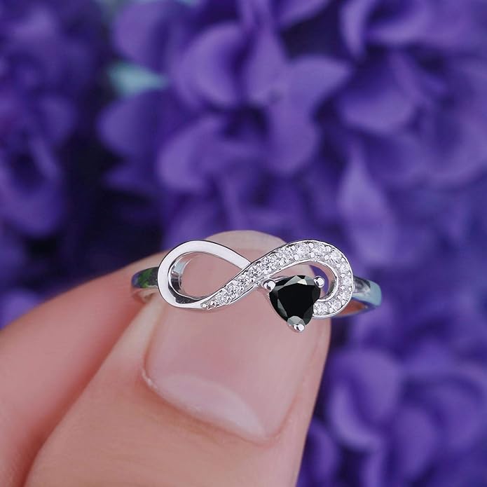 JO WISDOM Promise Ring for Women Sterling Silver Infinity Heart Promise Rings for Her Birthstone Cubic Zirconia Friendship Ring Size 5-12