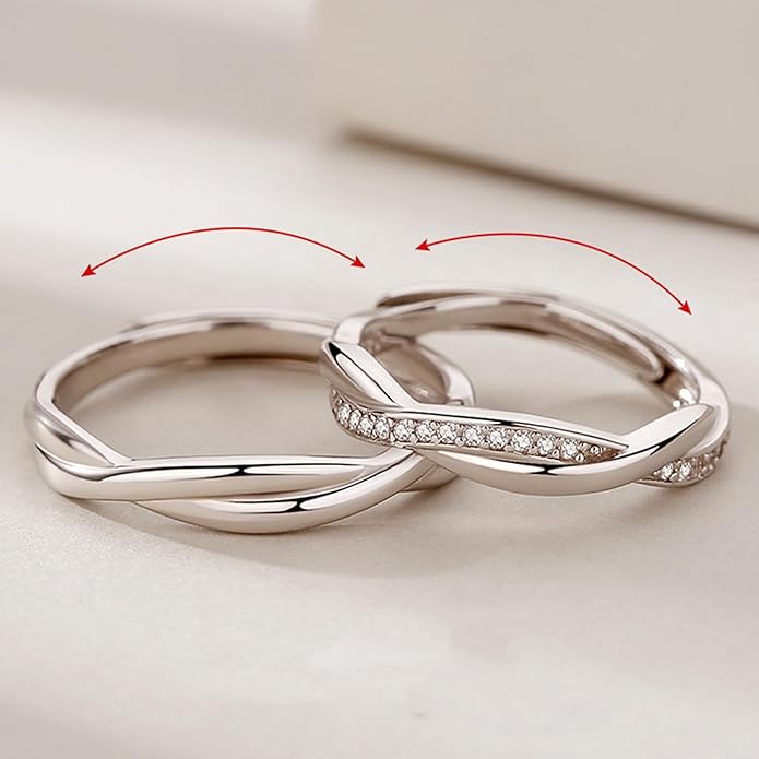 OOOPEL Sterling Silver Adjustable Ring S925 Silver Rings for Women Cubic Zirconia Twist Love Knot Dainty Ring Silver Minimalist Open Finger Rings Silver Thumb Sterling Silver Ring