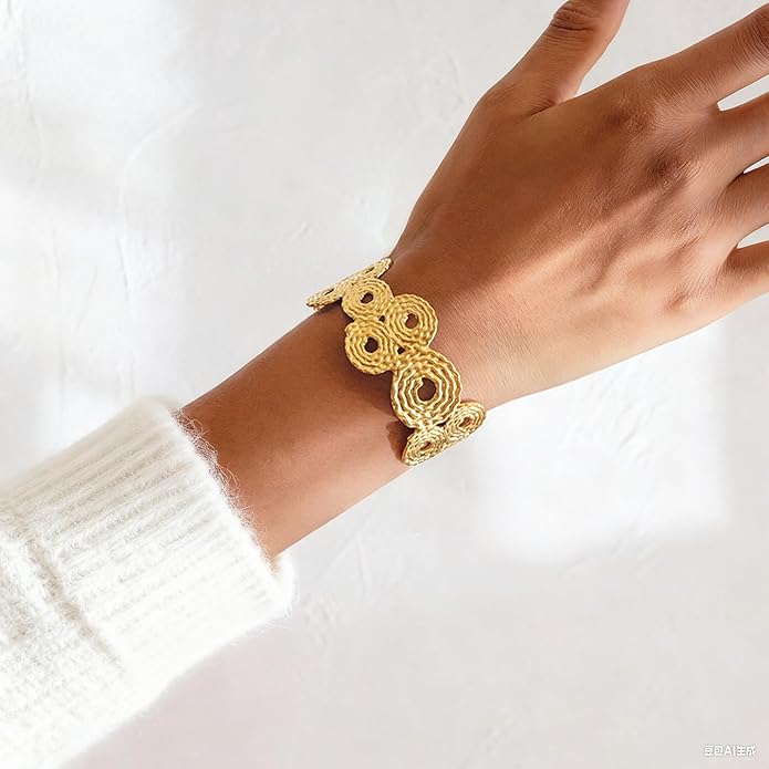 PERNNLA PEARL Dainty Gold Bar Bracelet for Women Simple Delicate Thin Cuff Bangle Hook Bracelet 18K Gold Plated Handmade Minimalist Jewelry